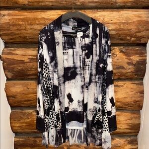 🖤2 Piece Black, Dark Blue and White Unique Graphic Cardigan & Tank